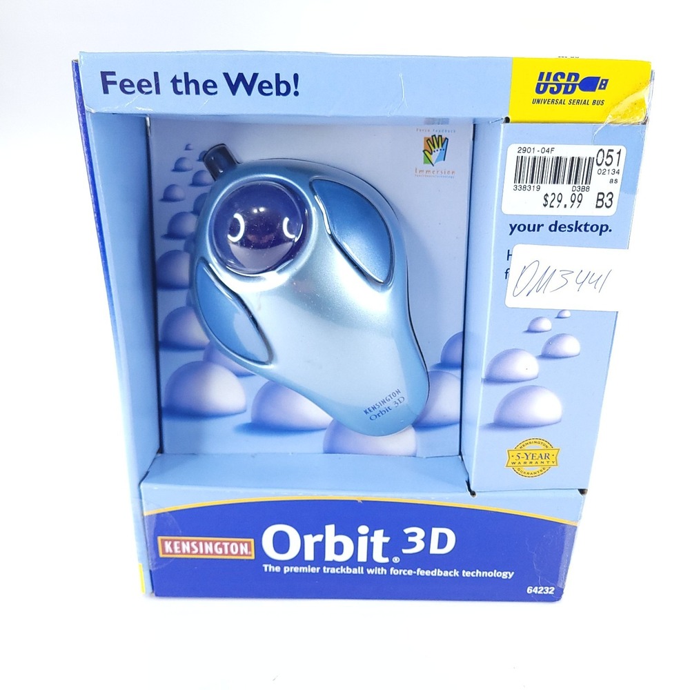 Kensington Orbit 3D Two-button USB Trackball Mouse Blue 64232 New Sealed